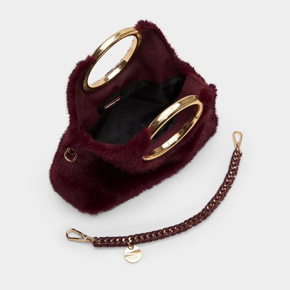ALDO Burgundy Faux Fur Handbag - Picture 3 of 6